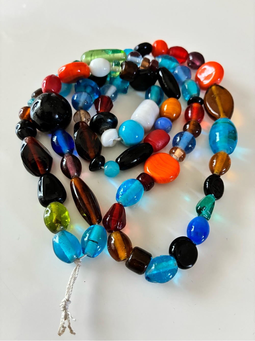 VTG Multicolor Textured Glass Beaded Necklace Vibrant Mixed Colors Eclectic Boho
